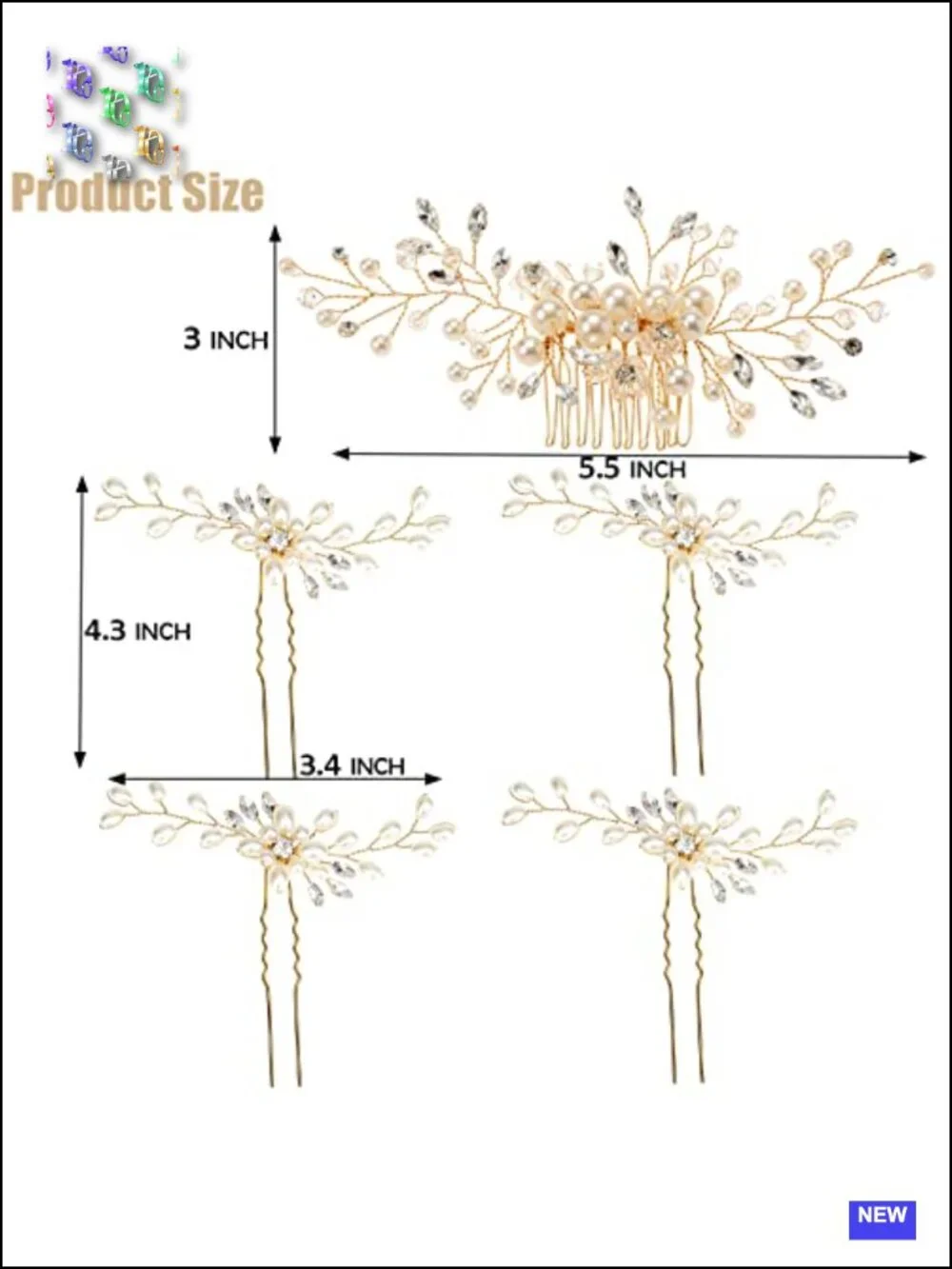 Pearl Crystal Rhinestone Bridal Hair Comb and 4 Pins Wedding Hair Accessories
